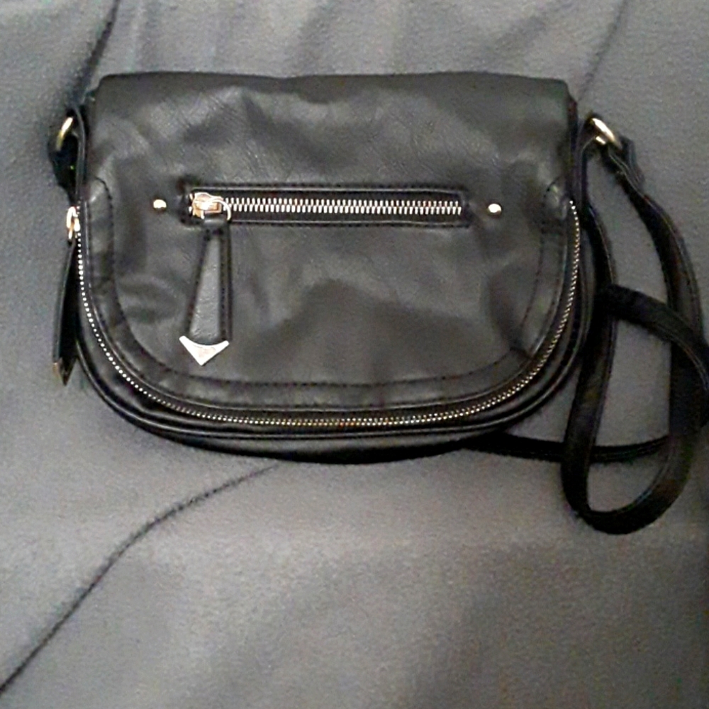 Black Leather Cross body satchel purse